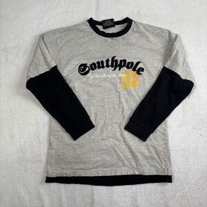 Y2K Southpole Embroidered Waffle Knit LS Thermal Shirt Grey Black Men's Large